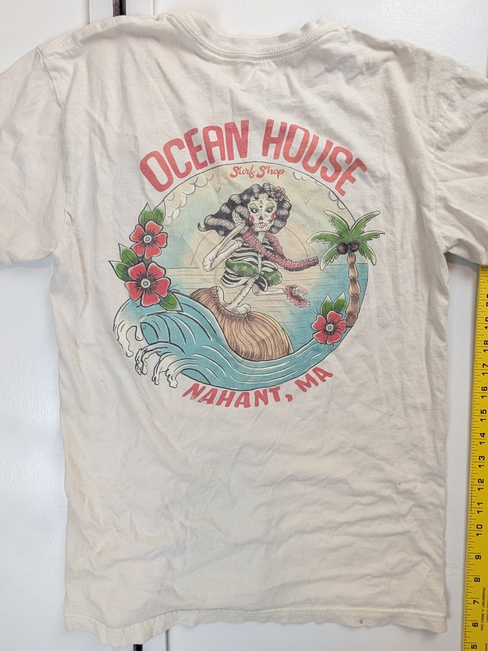 Nahant MA Graphic Tee - Cream with Pink Accents